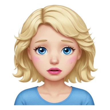 Girl Blonde short wavy hair,  blue eyes, cute blue top, long lashes, pink lips,crying with big tears running down the face  sticker