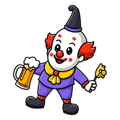clown with a beer sticker
