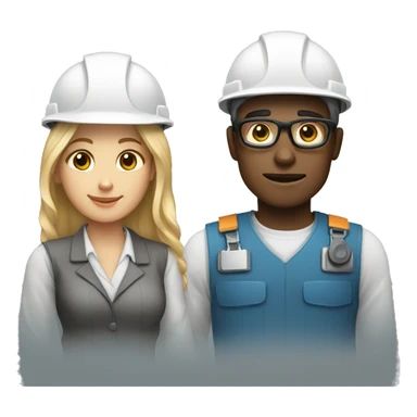 two architects or engineers a man and a woman, dark and white skin sticker