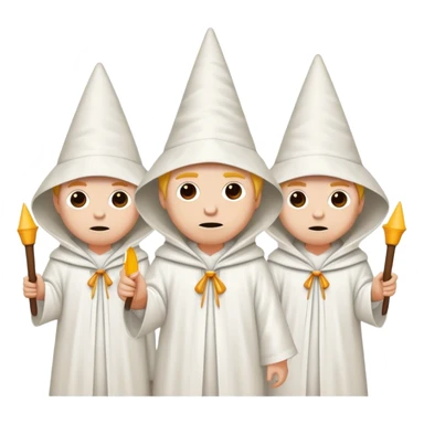 a group of people wearing all white robes, pointed dunce hoods sticker