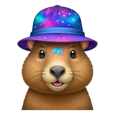 A Galaxy capybara with a hat sticker