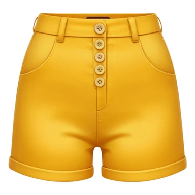 A 3D cartoon Golden yellow high-waist shorts with visible seams and buttons, soft shading, isolated plain background, Memoji-style. sticker