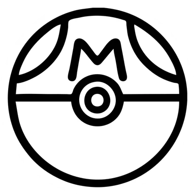 Iconic Master Ball, simplified for app icon use, bold outline, purple and pink halves, white accents, transparent background sticker