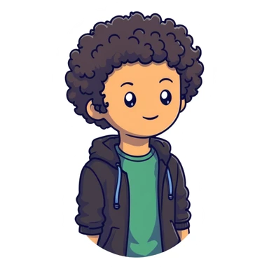 Teen boy with curly hair, casual clothes, friendly expression sticker
