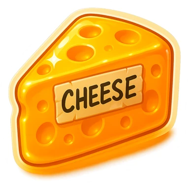 Make the writing on the tape even messier and the tape look less perfectly put on, more crooked and wrinkled. Make the cheese glow a little more and add some shadow under the cheese. Keep the style hyper-detailed, retro 90's toy look, semi-transparent plastic. sticker