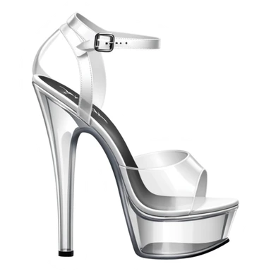 clear platform heel, pole dancing heel, pleaser, white, all translucent , gun on the heel part sticker