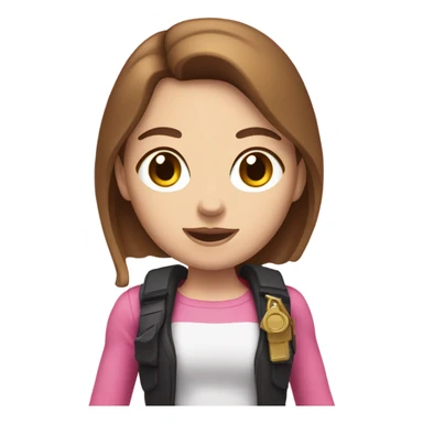 white girl with brown hair holding a pink gun  sticker