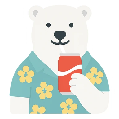 polar bear wearing a Hawaiian shirt and drinking Coca Cola sticker