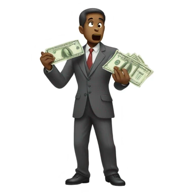greedy standing man seeing money in his both hands sticker