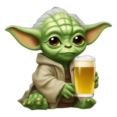 Yoda drink beer with à dinosaure sticker