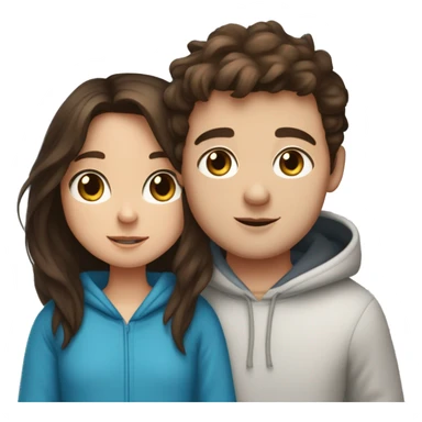 A light brunette girl with brunette eyes who is approximately 5,2 with a black hoodie and pijamas hugging a blue eyed light brunette boy with freckles wearing pijamas and a white hoodie sticker