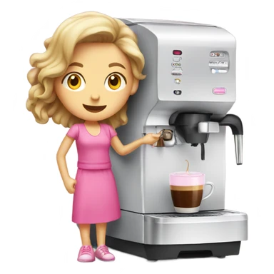 A coffee machine with a girl in pink sticker