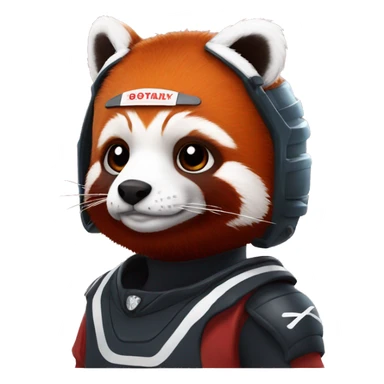 red panda with hockey helmet on that has a red tinted clear face mask sticker