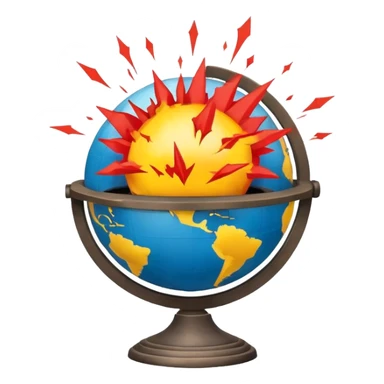 globe with explosion symbols and warning signs representing global conflict sticker