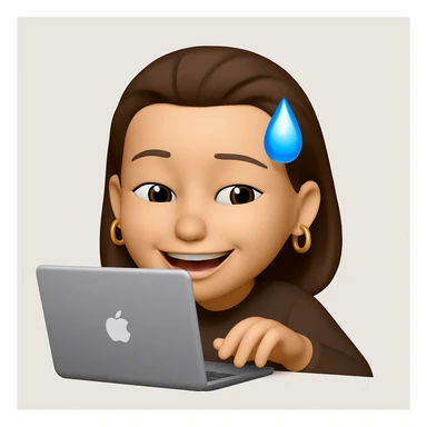 make her typing on a laptop and add golden ring earrings, keep the same style as the original image sticker