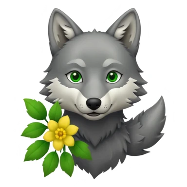 wolf holds flower sticker