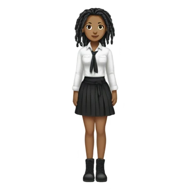 Tan girl with black locs dark white tied shirt black skirt full body sticker