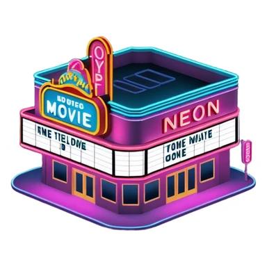 neon movie theater exterior isometric sticker