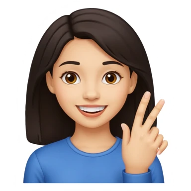 Emoji de una chica con el dedo sobre una esquina de los dientes sonriendo de forma coqueta   sticker