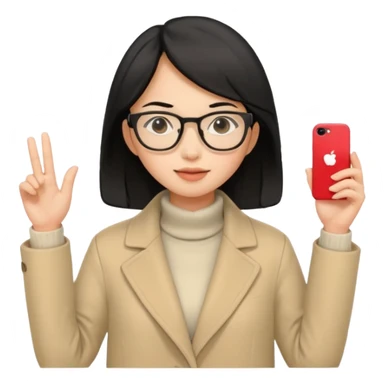 asian young woman black-haired in beige coat with glasses sticker
