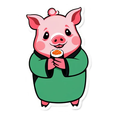 Mommy pig loves salmon sushi. sticker