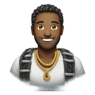 a smiling man with a rope necklace sticker