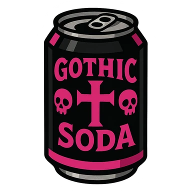 gothic soda can, black and pink colors, vibrant toon style sticker
