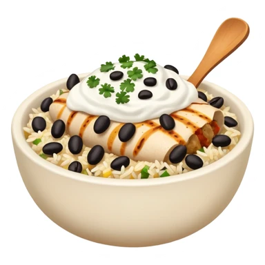 Burrito bowl with chicken, rice, and black beans sticker
