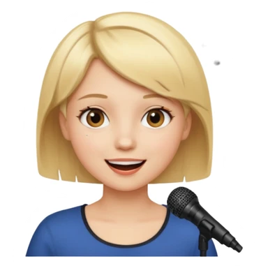 Crea una chica cantando con pelo rubio corto con ojos cafes  sticker