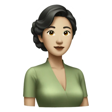 Aesthetic rich Asian woman in sage green dress sticker