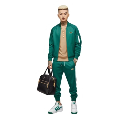 Capelli rasati ai lati con sfumatura, sopra corti e fissati con gel. Look curato e deciso. Indossa tuta firmata (Nike, Adidas, Lacoste, EA7) o jeans skinny, scarpe vistose come Air Force 1. Sempre presenti borsello a tracolla e collana d’oro E tatuaggi d’appertutto sticker