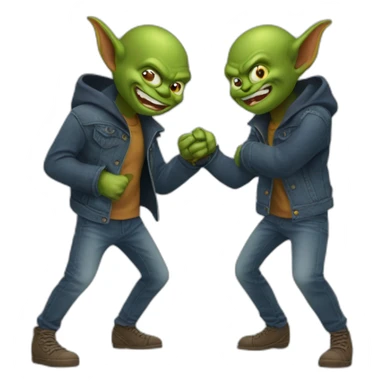 two-goblins-fighting-each-other-wearing-jeans-and-jackets sticker