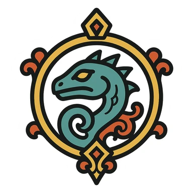Argonian symbol from The Elder Scrolls Online, ornate, detailed, mystical, ancient Argonian culture, fantasy icon sticker