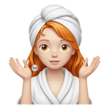 Ginger girl wrapped in towel shower washing long wet hair up in hands soapy bubbles sticker