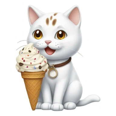White cat with brown and brown spots eating ice cream sticker