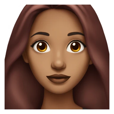 straight long dark red hair and brown eyes with brown lip liner sticker