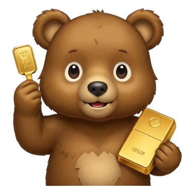 Cute bear with a gold bar. PNG format. 127 KB, 100*100 pixels. sticker