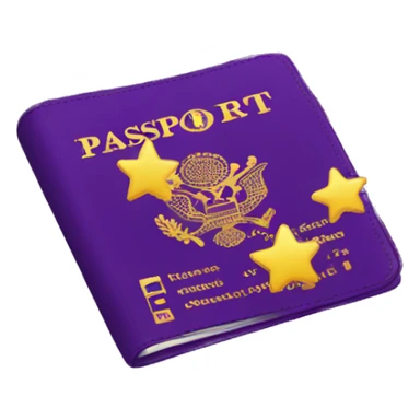 Passport with sparkles cover, purple and yellow sticker