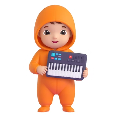 a baby holding a keyboard, wearing a onesie with code symbols, cheerful expression sticker