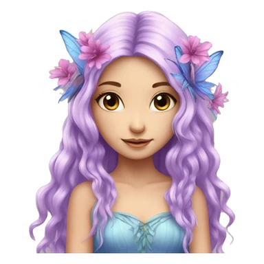 Beautiful, flower, fairy, pink, blue, purple, long hair,  sticker