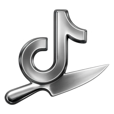 chrome style TikTok knife, reversed, shiny metallic look sticker