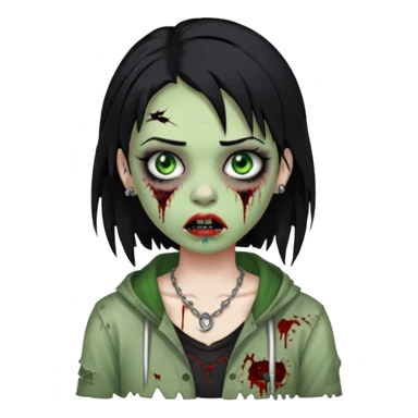 quero que me faça igual a anterior, como um zumbi, porém, a menina deverá ter cabelos pretos e olhos verdes, e um piercing na sobrancelha e um na boca sticker