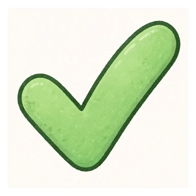 Create a green check mark that means yes, in the same hand-drawn sticker style as the reference image, with a similar outline and texture. sticker