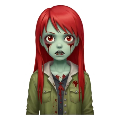 create a zombie girl with red long hair and straight bangs sticker