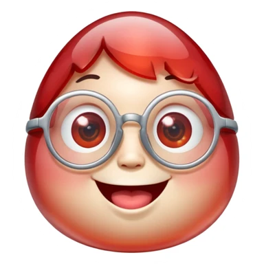 A single chubby crystal gemstone character wearing cute round glasses, chunky and irregular with faceted sides (not egg-shaped), [red] gradient, big glossy eyes behind the glasses and a wide happy smile, , high detail, soft lighting, centered on a plain dark background sticker