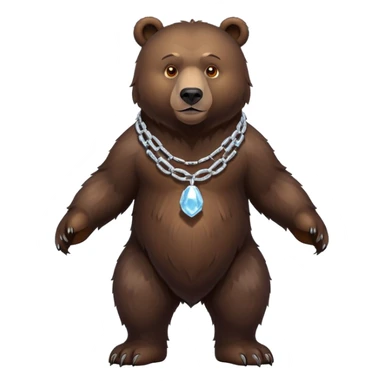 Full-body dark brown bear on all four legs looking slightly forward, complete view from head to tail, very realistic fur, ice chain necklace sticker