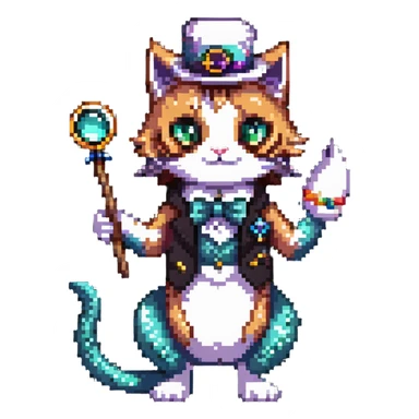 half cat half mermaid with a monocle and a magic wand sticker