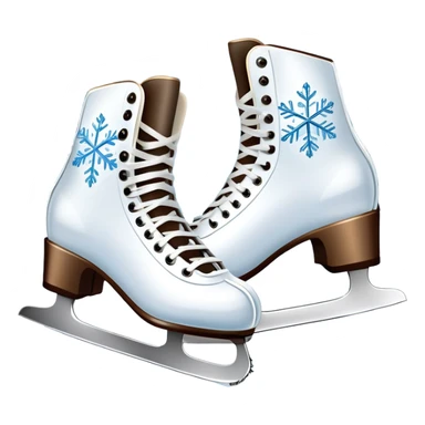 An icon showing In the background, twinkling lights, winter trees, and cheering spectators create a festive atmosphere. a pair of elegant ice skates gliding across a smooth, frozen rink with snowflakes in the air. Transparent background highlights the grace and charm of ice skating. sticker