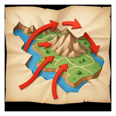 Add bold red arrows to the map, indicating an upcoming offensive attack strategy. Keep the emoji style and all original details. sticker