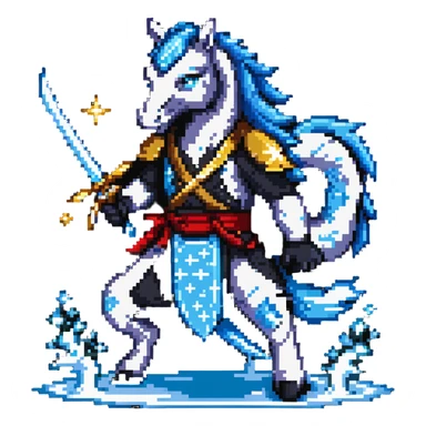 Water horse ninja with shuriken stars and water powers sticker